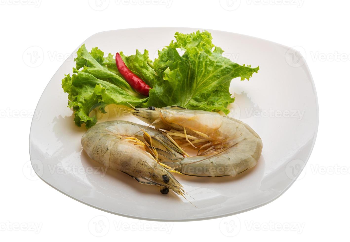 Tiger prawn on the plate and white background photo