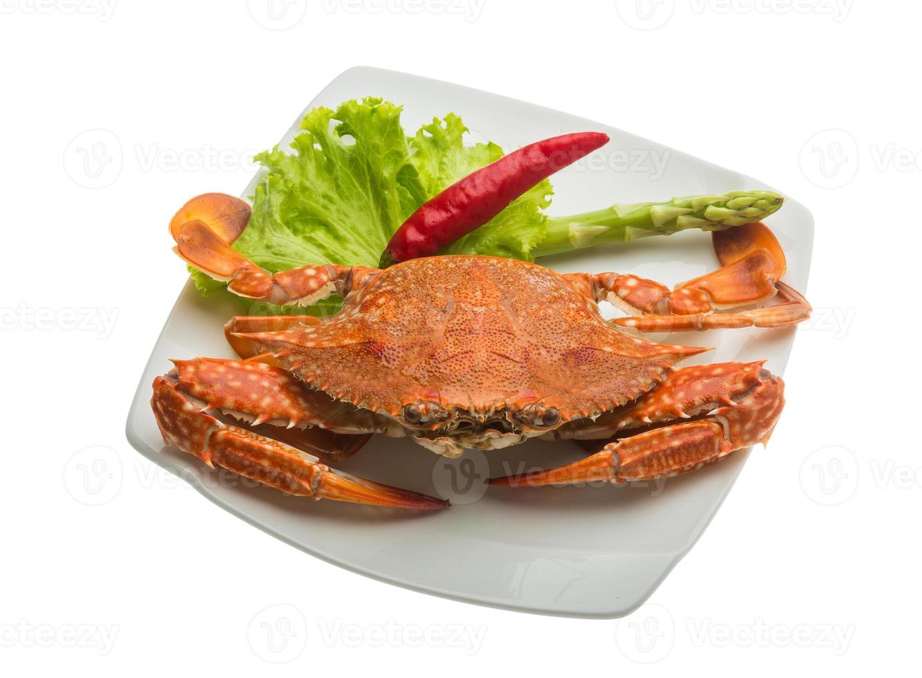 Boiled crab on the plate and white background photo