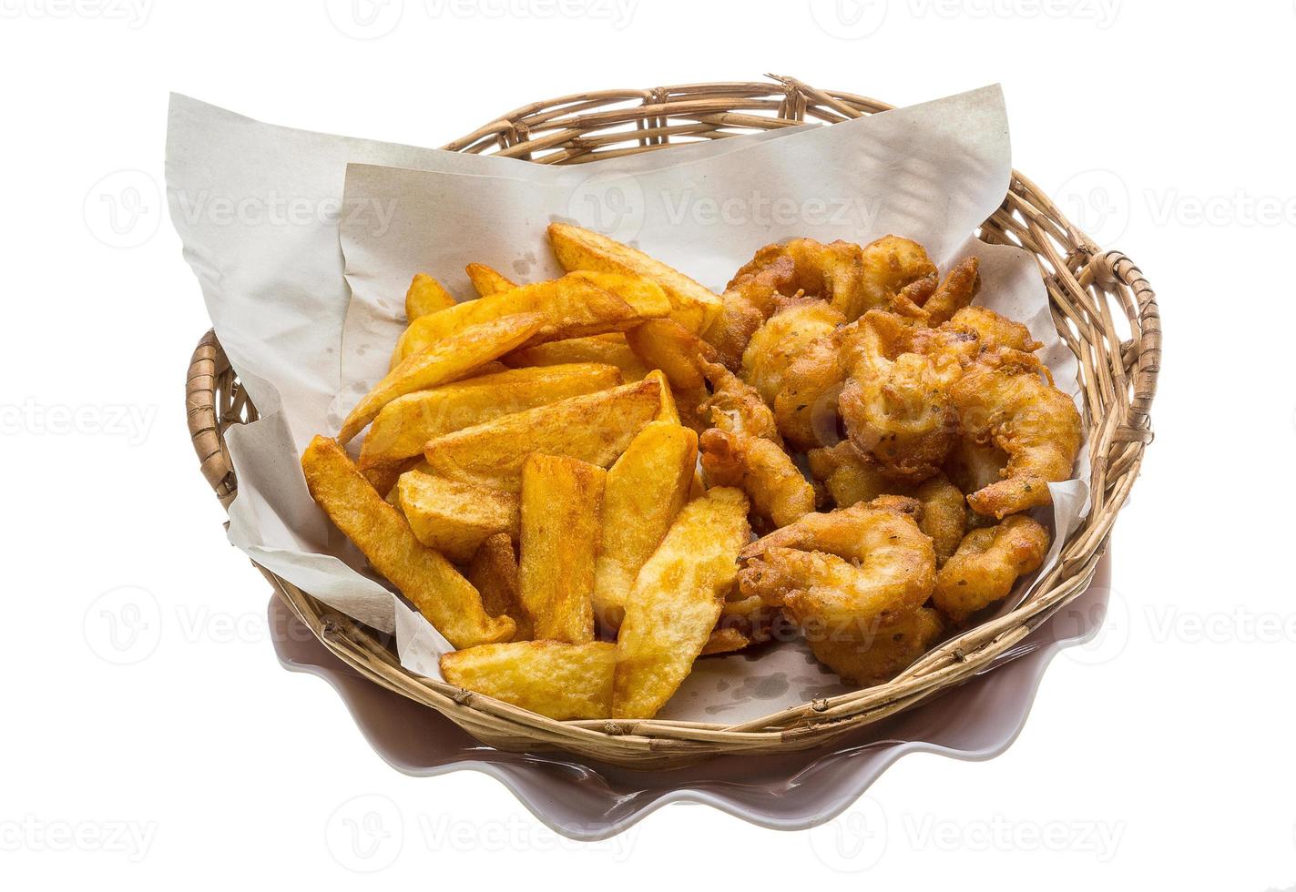 Seafood basket on white background photo