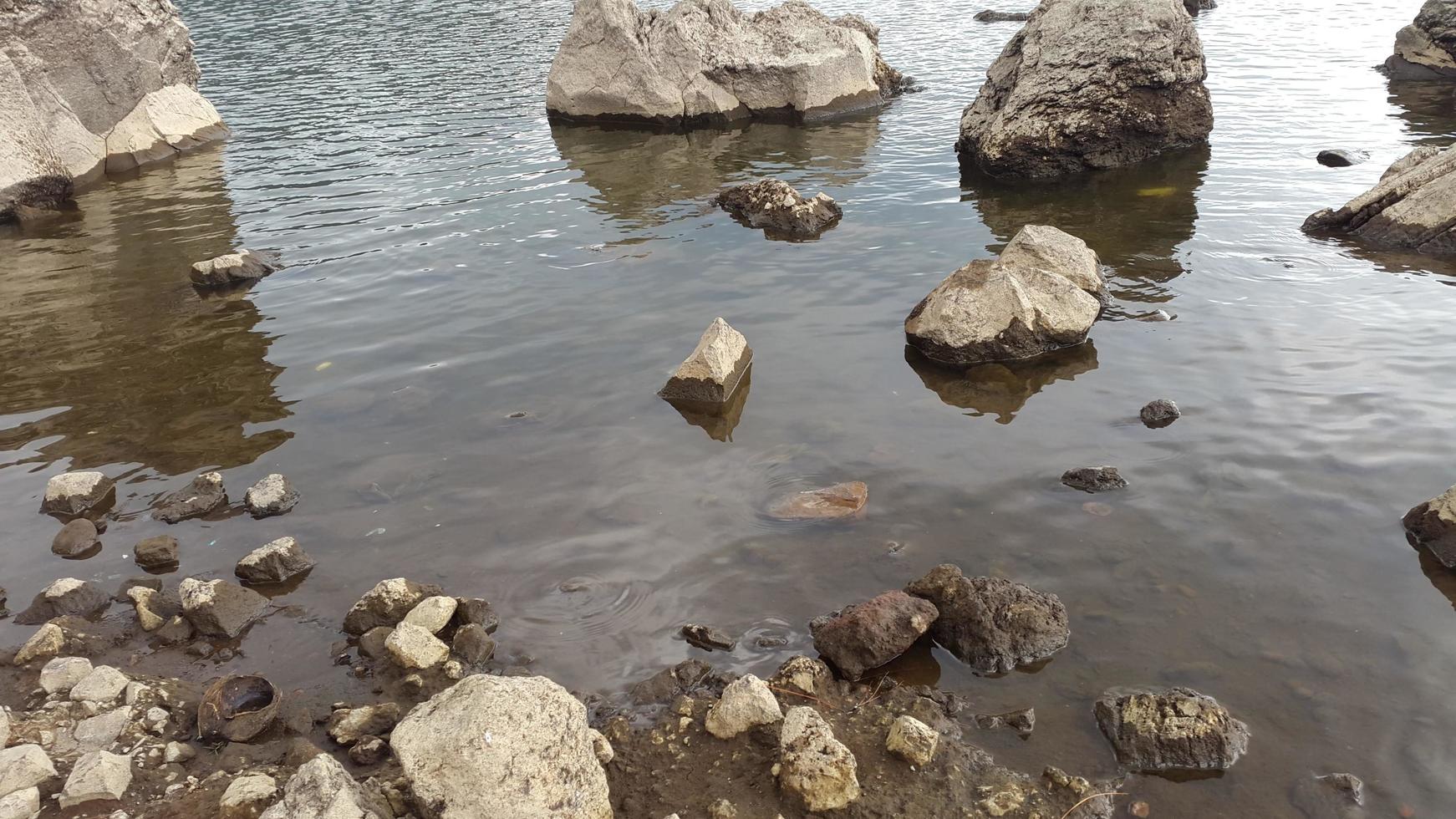 Lake with rocks around it photo