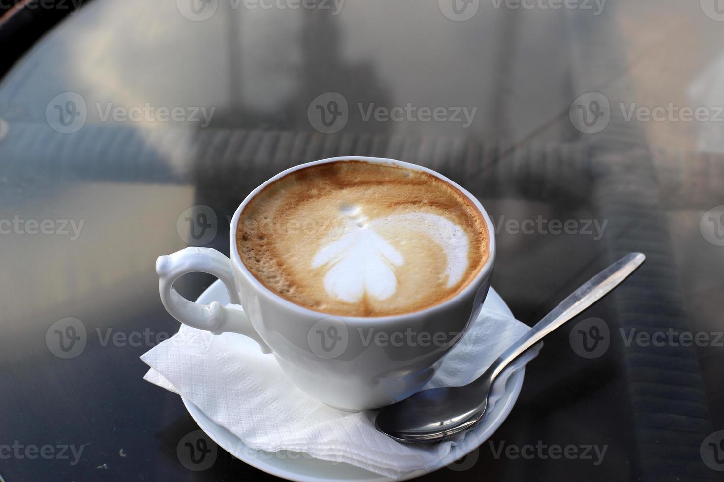 Hot coffee on the table in a restaurant. photo