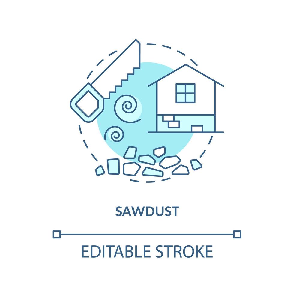 Sawdust turquoise concept icon. Alternative building material abstract idea thin line illustration. Eco-friendly solution. Isolated outline drawing. Editable stroke. vector