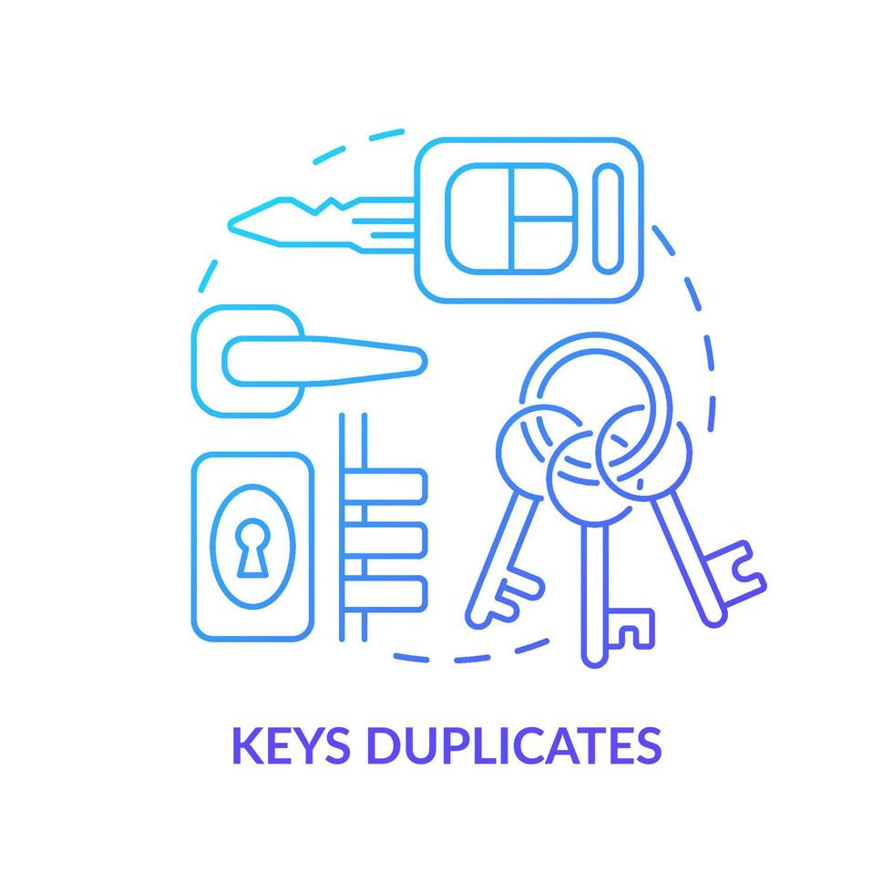 Keys duplicates blue gradient concept icon. Things to pack for evacuation. Emergency go bag abstract idea thin line illustration. Isolated outline drawing. vector