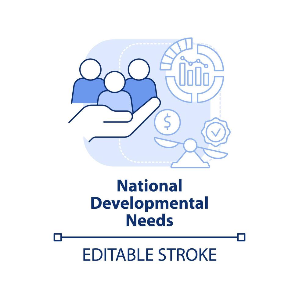 National developmental needs light blue concept icon. Principle of budget planning abstract idea thin line illustration. Isolated outline drawing. Editable stroke. vector