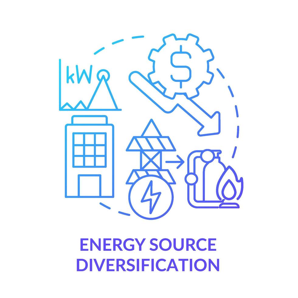 Icono de concepto de gradiente azul de diversificación de fuentes de energía. implementación del plan de energía idea abstracta ilustración de línea delgada. minimizar costos dibujo de contorno aislado. vector