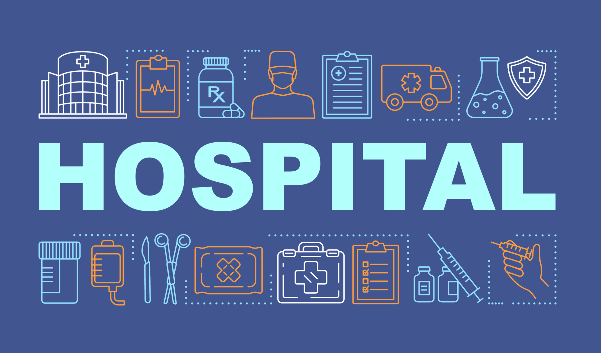 banner de conceptos de palabras de hospital. servicios médicos. terapia