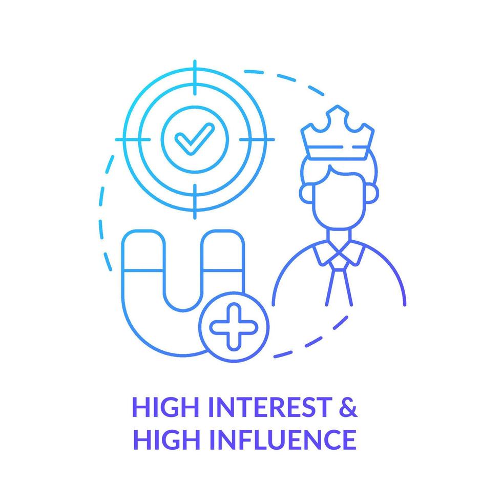 High interest and high influence blue gradient concept icon. Stakeholder mapping and analysis abstract idea thin line illustration. Isolated outline drawing. vector