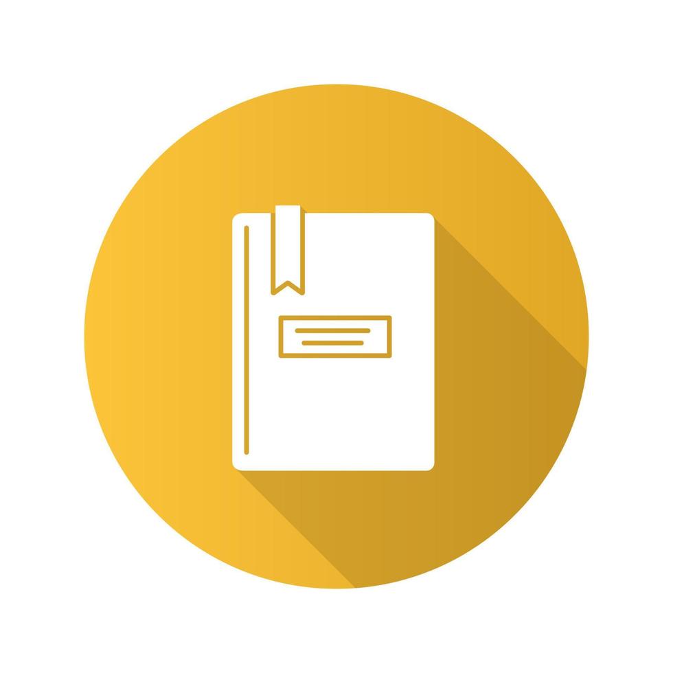 Book with bookmark flat design long shadow glyph icon. Taking notes. Notepad. Copybook. Vector silhouette illustration