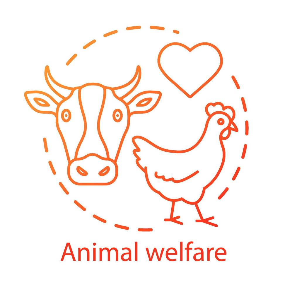 Animal welfare, shelter concept icon. Voluntary wildlife protection idea thin line illustration. Veterinary clinic, farming business. Heart symbol, chicken and cow vector isolated outline drawing