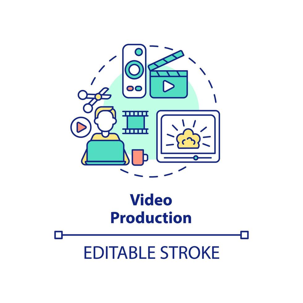 Video production concept icon. In demand skill for freelancing abstract idea thin line illustration. Become video blogger. Isolated outline drawing. Editable stroke. vector