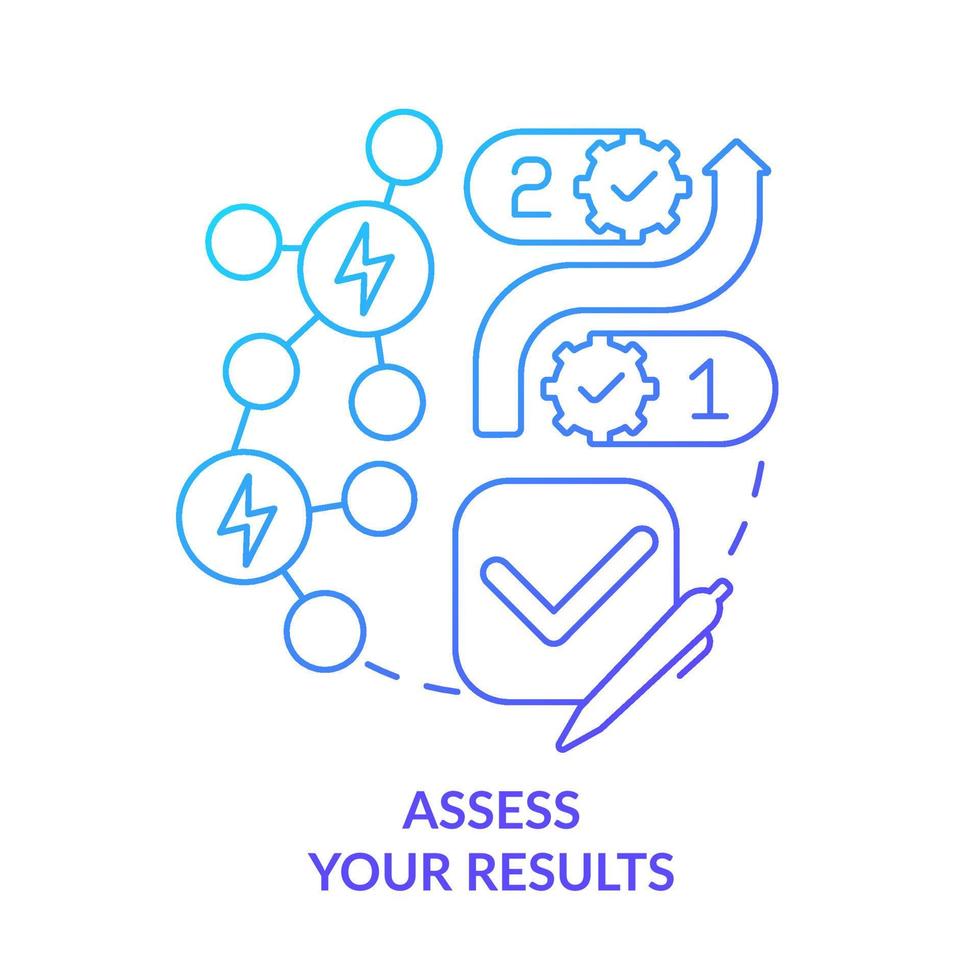 Assess results blue gradient concept icon. Planning energy management abstract idea thin line illustration. Comparing business processes. Isolated outline drawing. vector