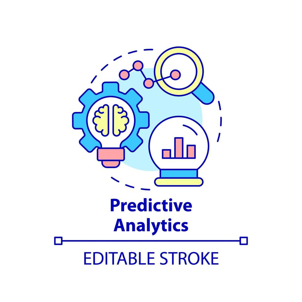 Predictive analytics concept icon. Automated data analytics abstract idea thin line illustration. Predict future trends. Isolated outline drawing. Editable stroke. vector