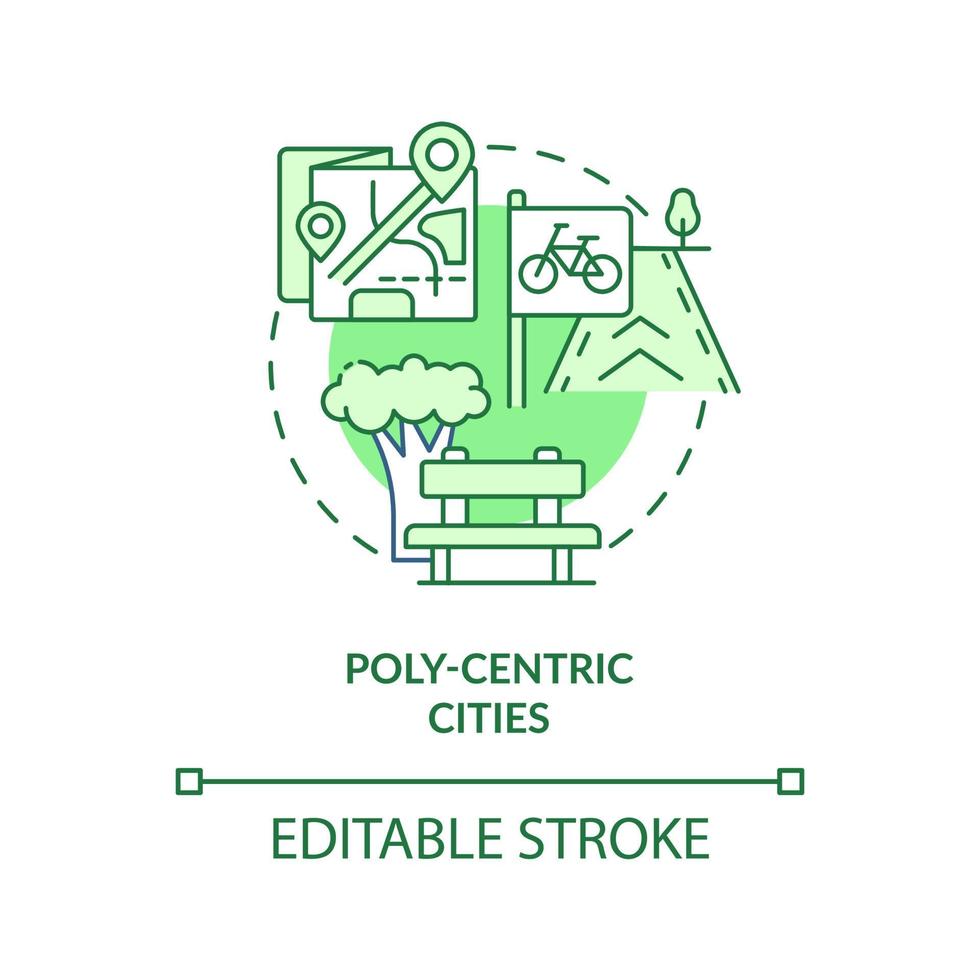 Poly-centric cities green concept icon. Urban development abstract idea thin line illustration. Metropolitan system. Isolated outline drawing. Editable stroke. vector