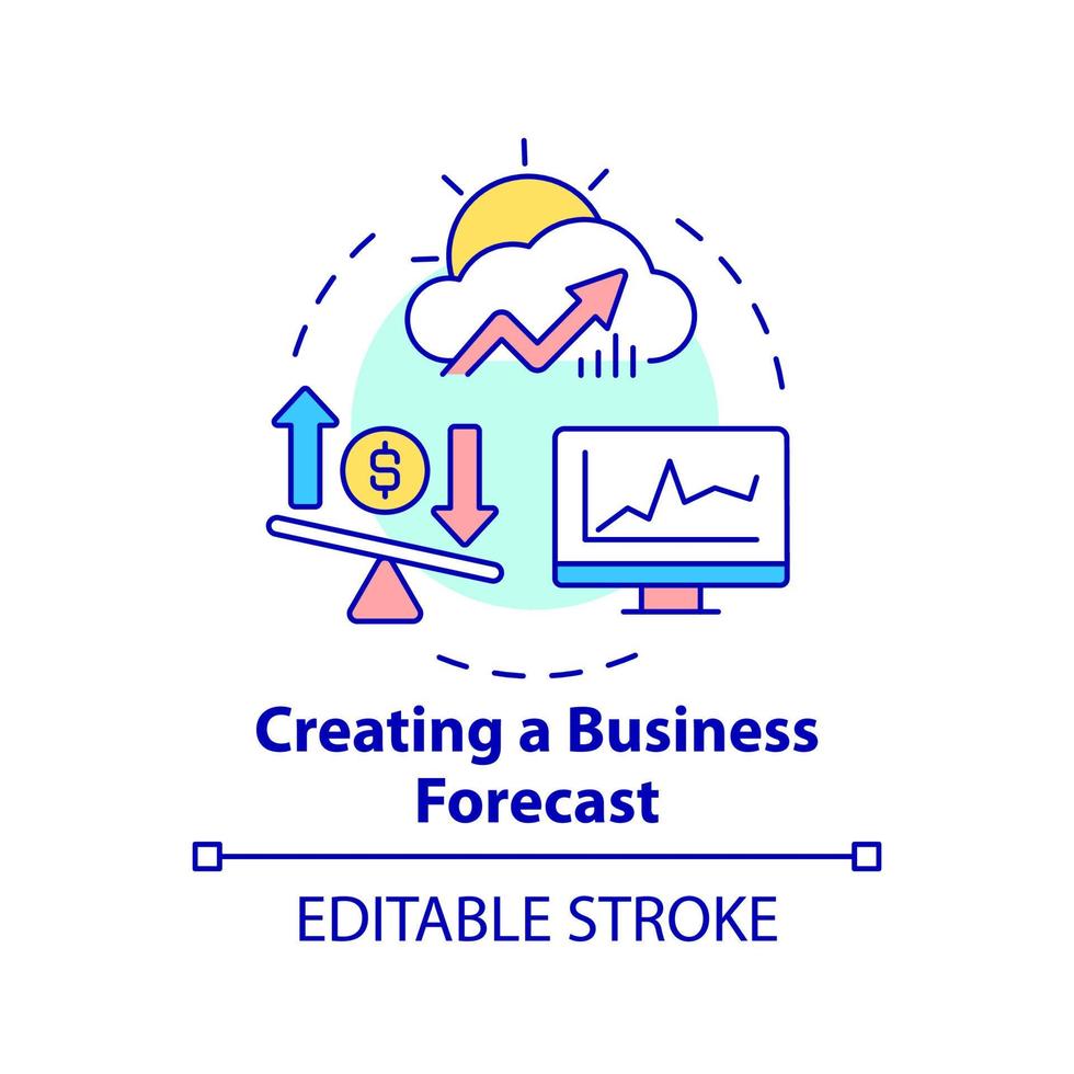 Creating business forecast concept icon. Business analyst assignment abstract idea thin line illustration. Decision making. Isolated outline drawing. Editable stroke. vector