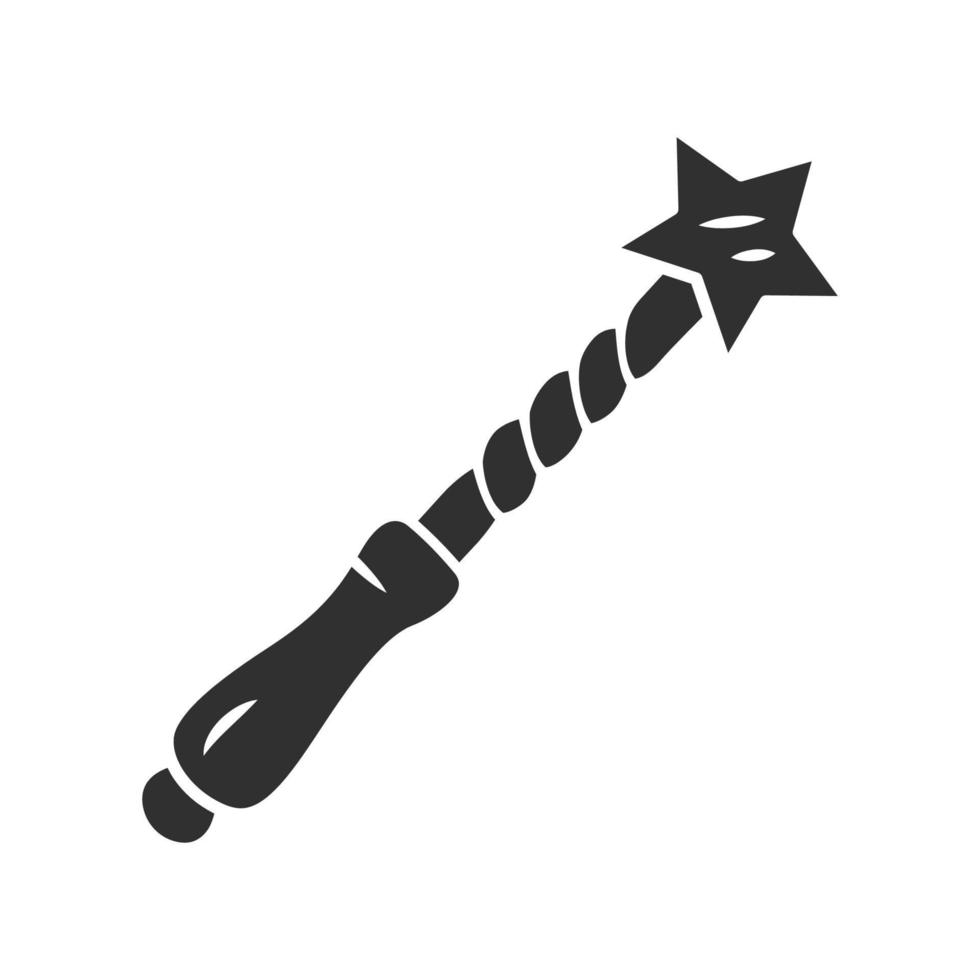 Witch wand glyph icon. Silhouette symbol. Wizard magic wand, fairy wooden stick. Magician, sorcerer item. Witchcraft sorcery Halloween magical tool. Mystery, miracle. Vector isolated illustration
