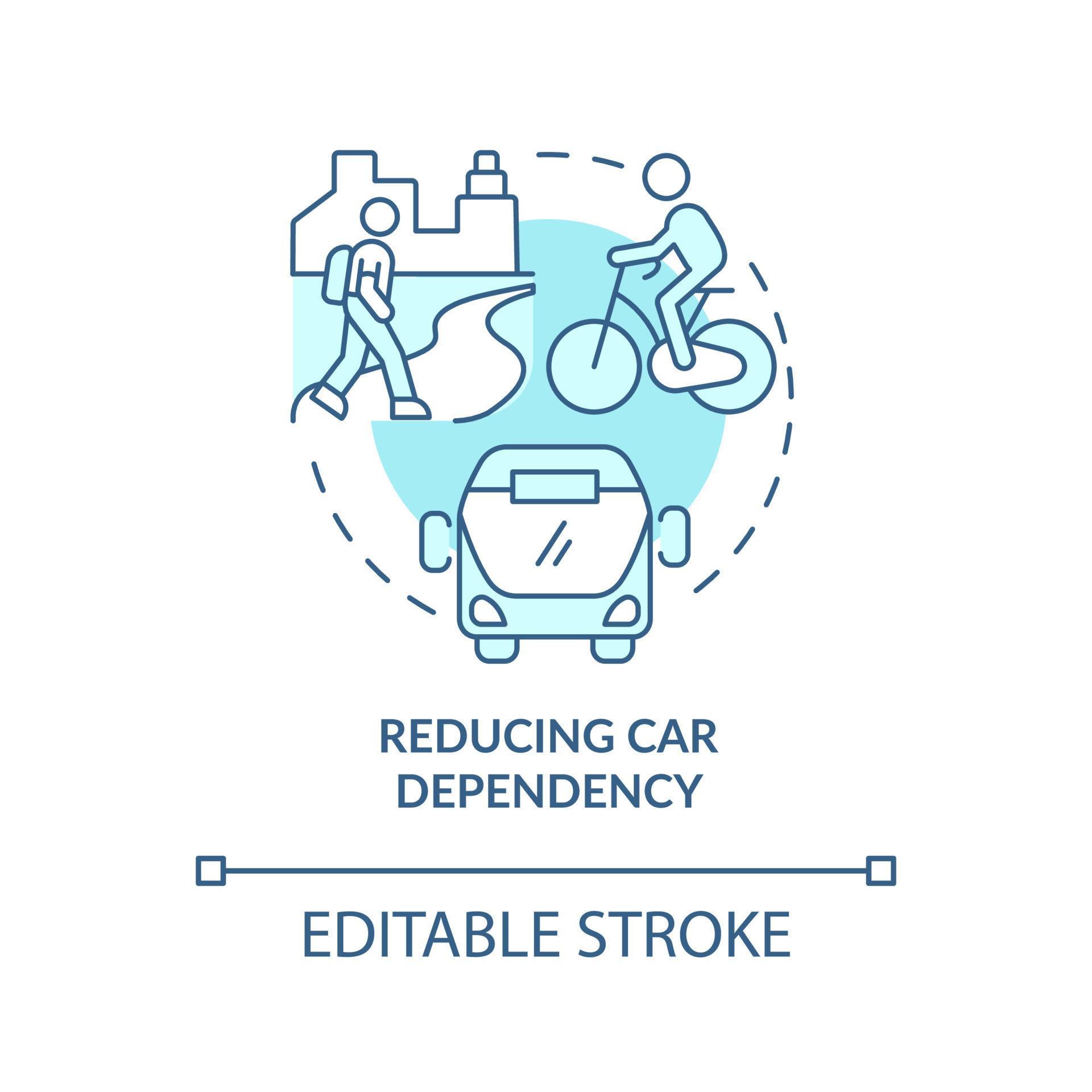 Reducing car dependency turquoise concept icon. Sustainability in urban