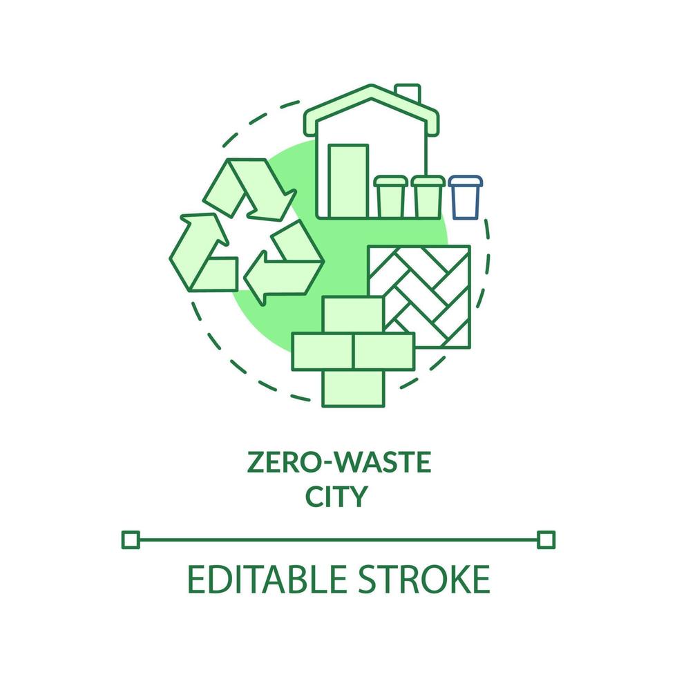 icono de concepto verde de ciudad sin residuos. principio de urbanismo verde idea abstracta ilustración de línea delgada. gestión de residuos. dibujo de contorno aislado. trazo editable. vector