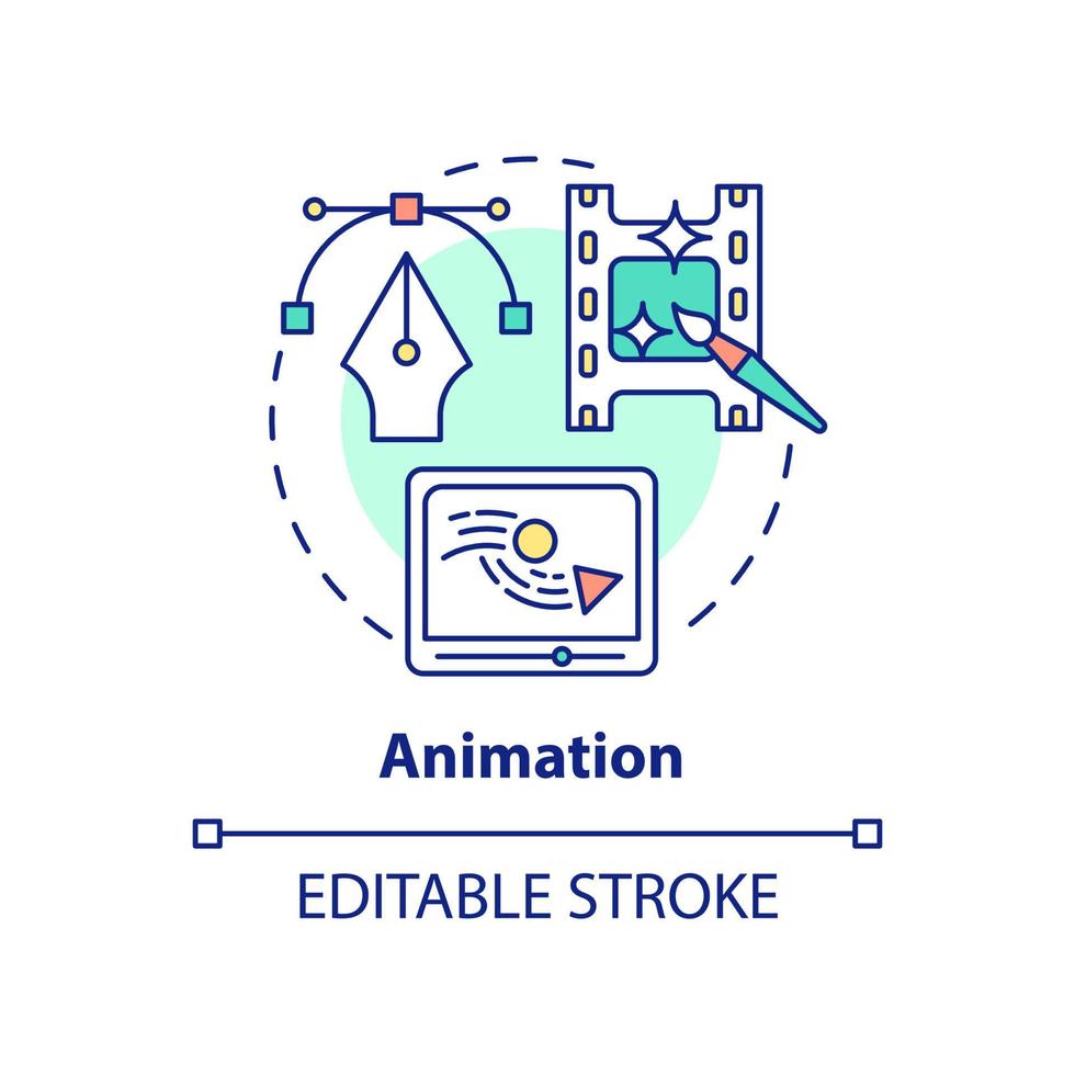 icono del concepto de animación. en la habilidad de demanda para la ilustración de línea delgada de idea abstracta independiente. creación de guiones gráficos. dibujo de contorno aislado. trazo editable. vector