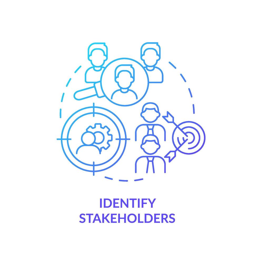 Identify stakeholders blue gradient concept icon. Analysis and research. Step of stakeholder relations abstract idea thin line illustration. Isolated outline drawing. vector