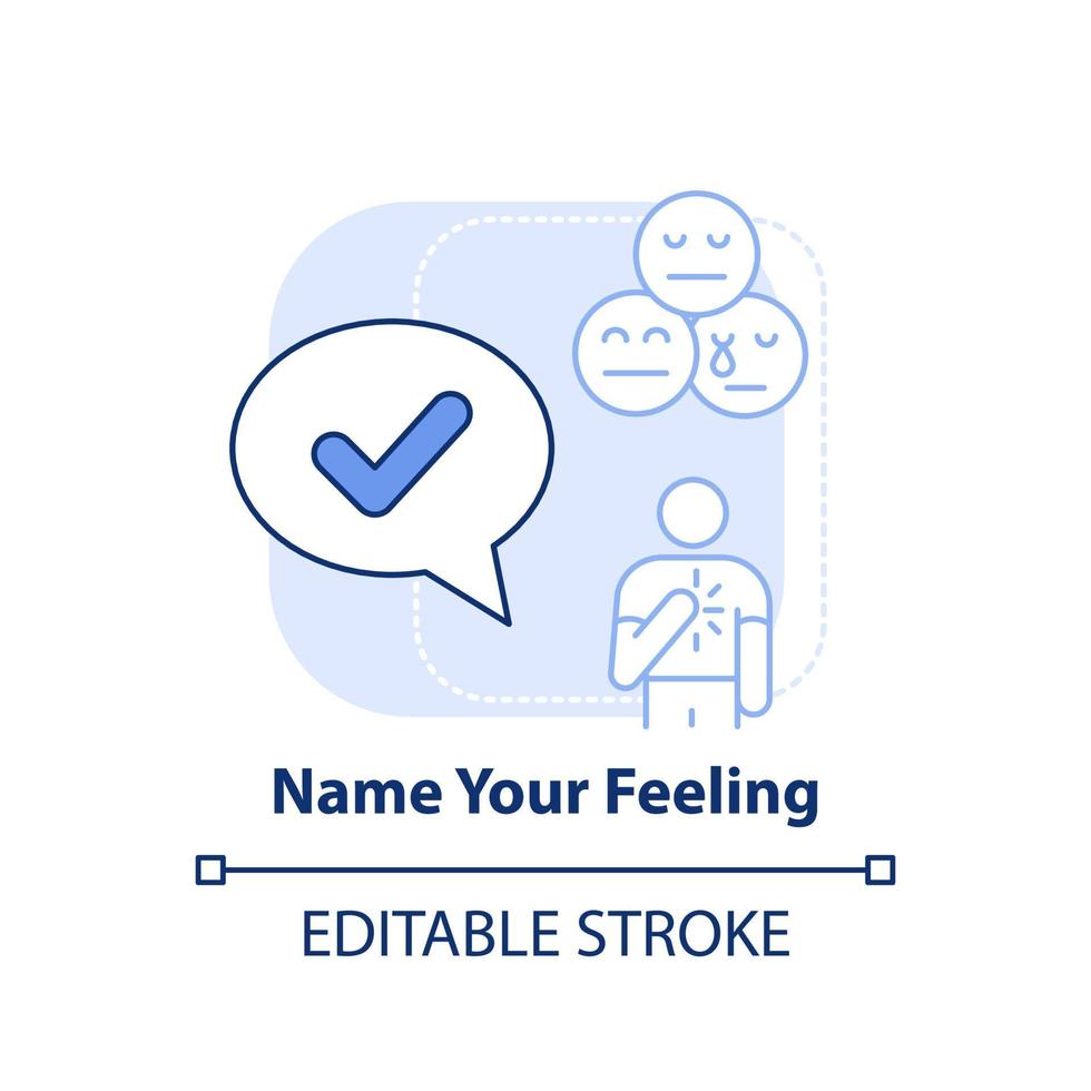 Name your feeling light blue concept icon. Deal with emotion. Improving mental health abstract idea thin line illustration. Isolated outline drawing. Editable stroke. vector