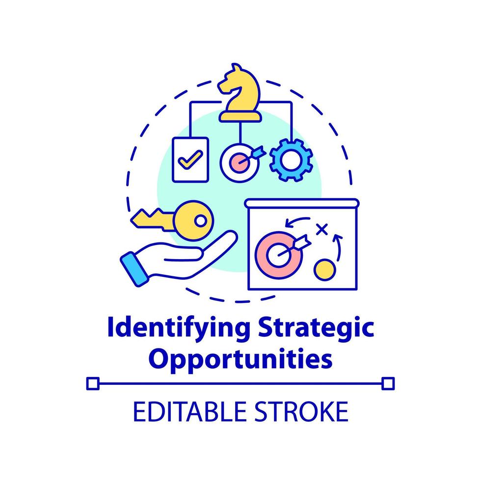 Identifying strategic opportunities concept icon. Business analytics task abstract idea thin line illustration. Isolated outline drawing. Editable stroke. vector
