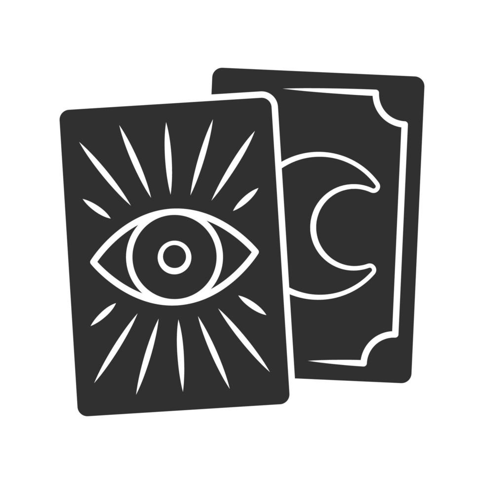 Tarot cards glyph icon. Silhouette symbol. Fortune telling, divination, cartomancy. Magic and superstition. Negative space. Vector isolated illustration