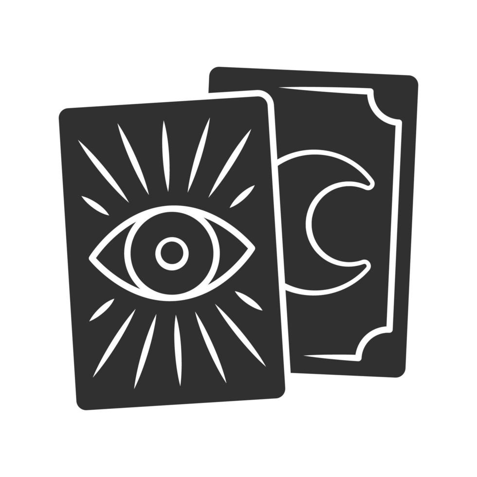 Tarot cards glyph icon. Silhouette symbol. Fortune telling, divination, cartomancy. Magic and superstition. Negative space. Vector isolated illustration