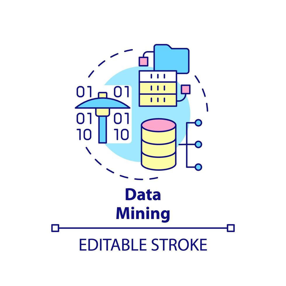 icono del concepto de minería de datos. técnica de inteligencia empresarial idea abstracta ilustración de línea delgada. analizar volúmenes de conjuntos de datos. dibujo de contorno aislado. trazo editable. vector