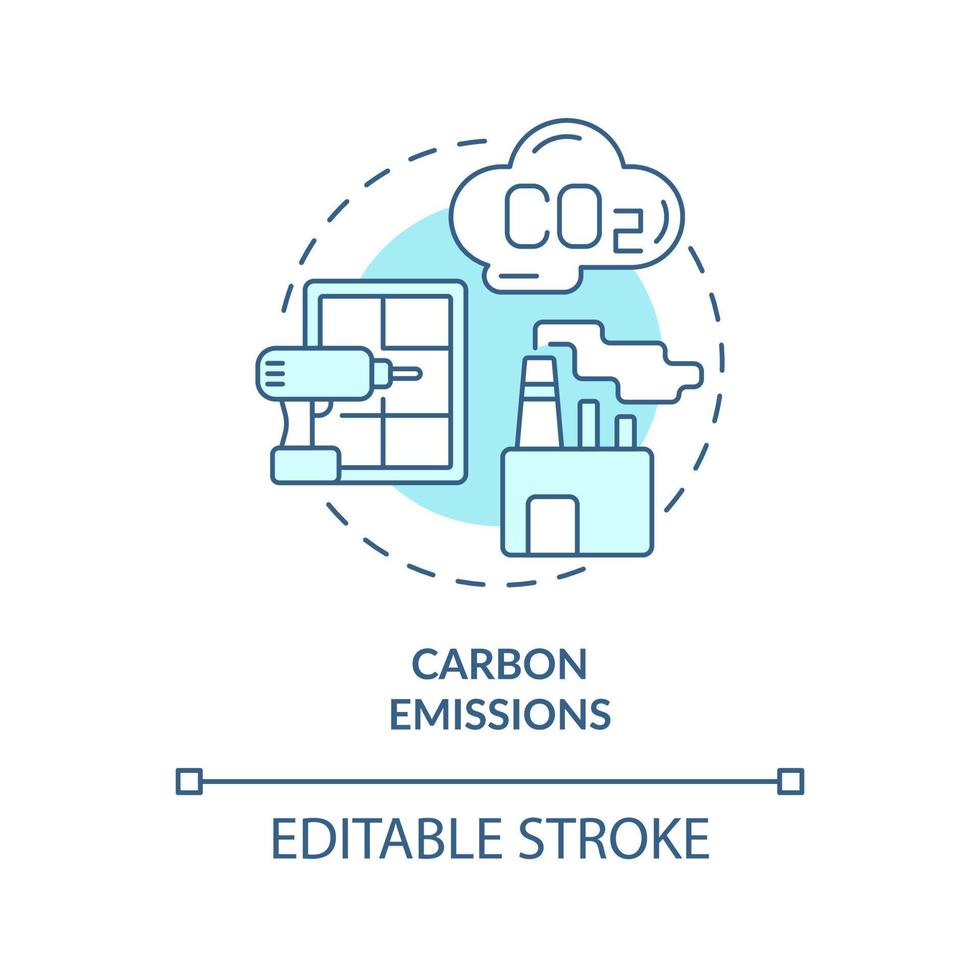 Carbon emissions turquoise concept icon. ZEB drawback abstract idea thin line illustration. High global warming potential. Isolated outline drawing. Editable stroke. vector