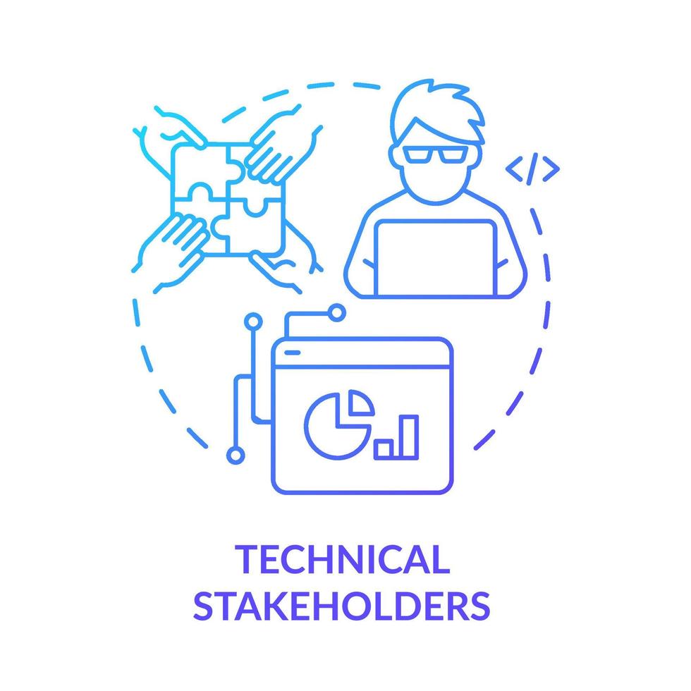 Technical stakeholders blue gradient concept icon. IT specialist and developer. Type of stakeholder abstract idea thin line illustration. Isolated outline drawing. vector