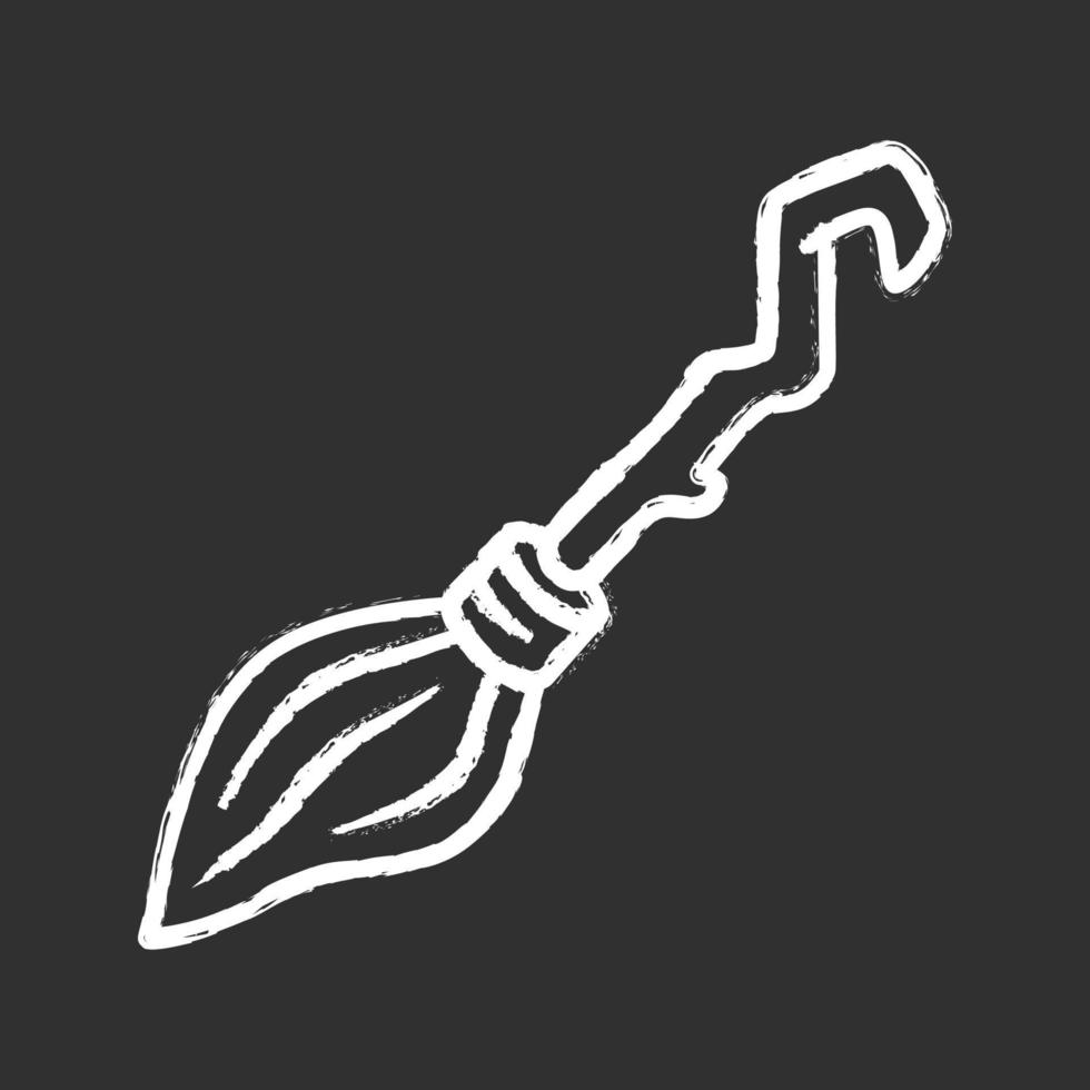 Witch broomstick chalk icon. Magical broom stick for hag, sorceress. Halloween magic item. Flying wooden broom, besom. Witchcraft sorcery tool. Isolated vector chalkboard illustration