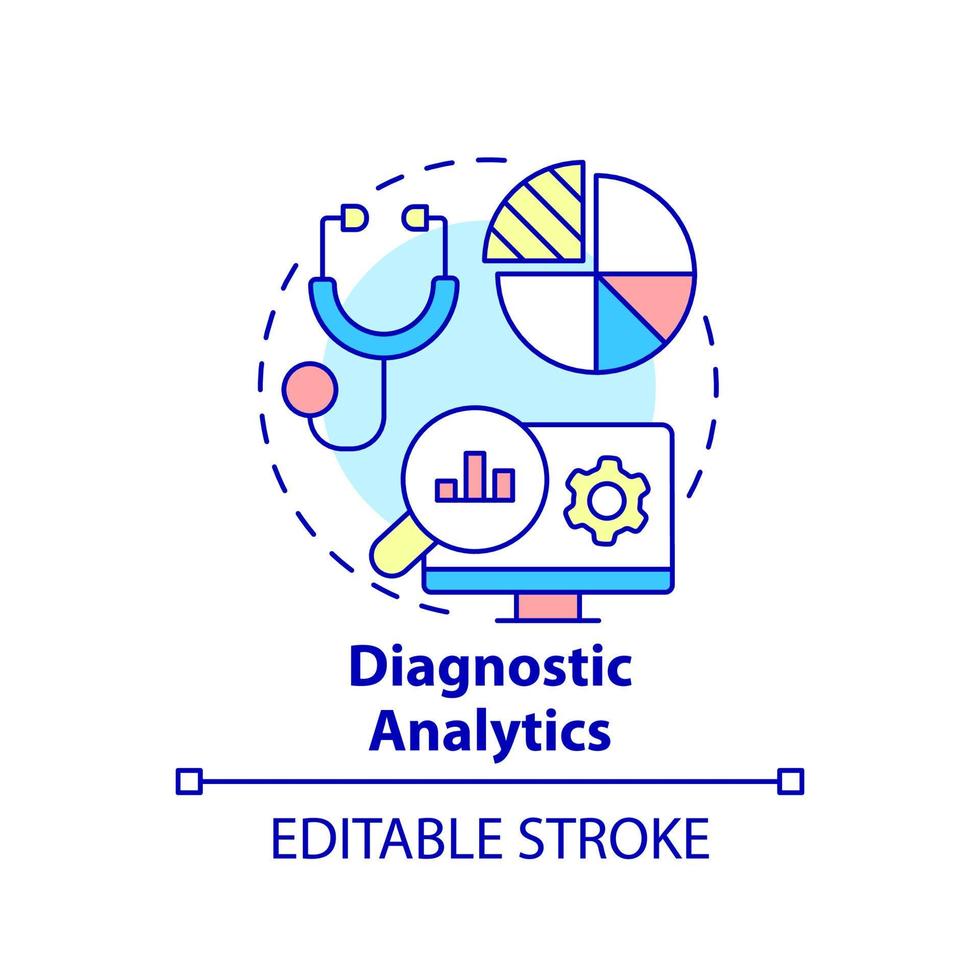 Diagnostic analytics concept icon. Business data analysis type abstract idea thin line illustration. Root cause analysis. Isolated outline drawing. Editable stroke. vector