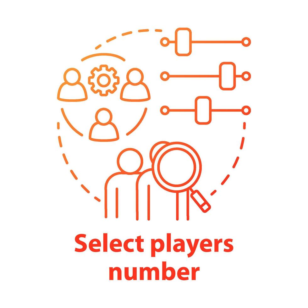 Select players number red gradient concept icon. Teamwork idea thin line illustration. Choosing and adjusting team. Picking up players quantity. Vector isolated outline drawing