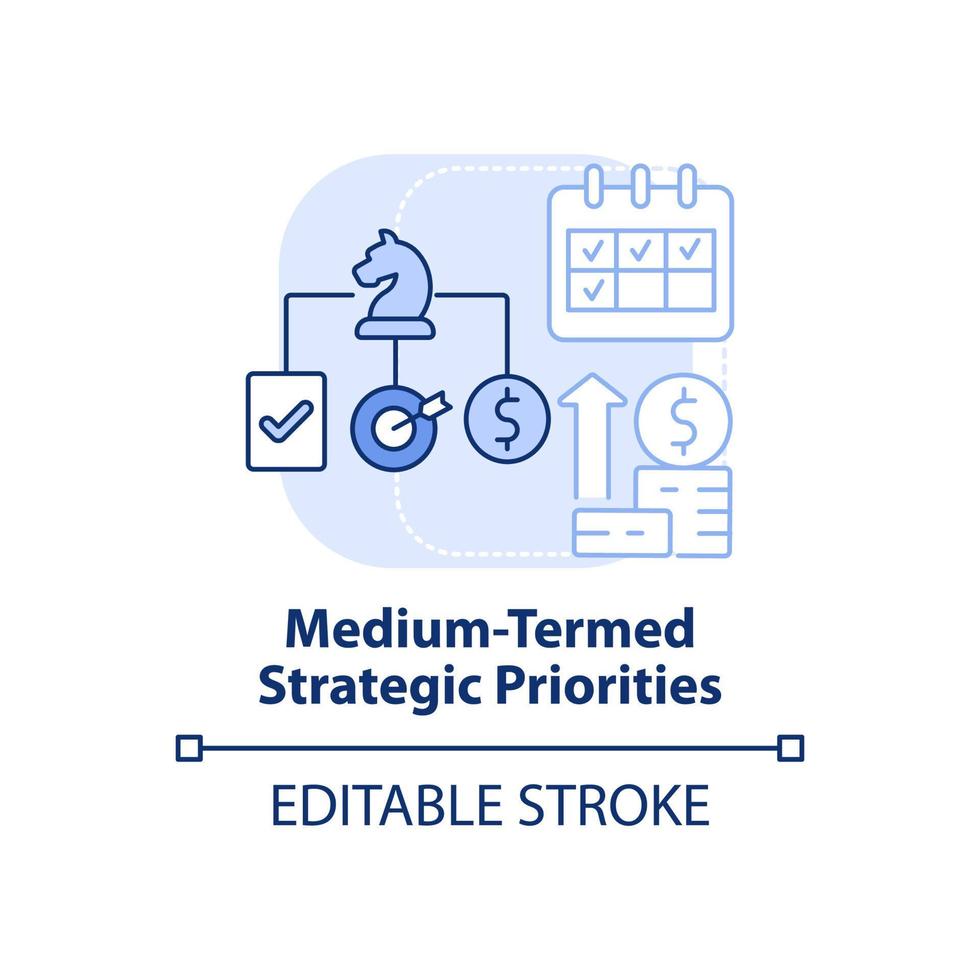 Medium termed strategic priorities light blue concept icon. Budget planning abstract idea thin line illustration. Isolated outline drawing. Editable stroke. vector