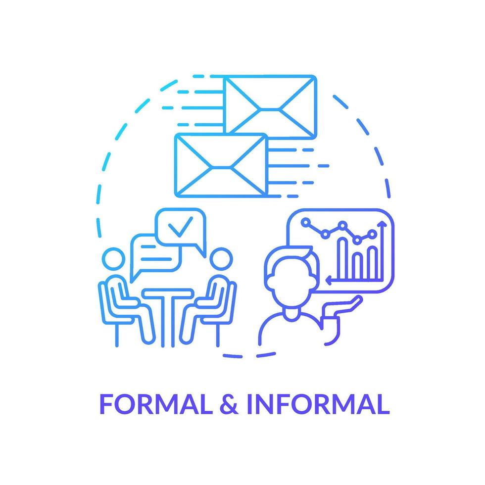 Formal and informal blue gradient concept icon. Familiar and official. Project communication management abstract idea thin line illustration. Isolated outline drawing. vector