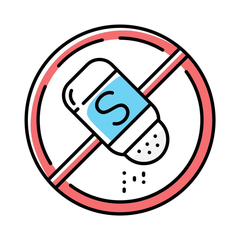 Salt free color icon. Organic food without sodium, sulfates. Product free ingredient. Nutritious dietary, healthy eating habits. Natural meals for personal healthcare. Isolated vector illustration