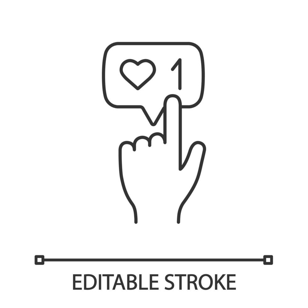 Like counter button linear icon. Social media activity notification. Thin line illustration. New like. Followers. Contour symbol. Vector isolated outline drawing. Editable stroke