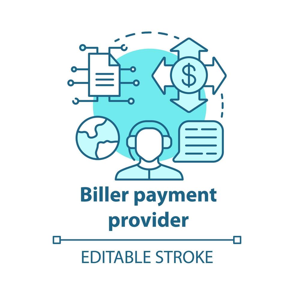 Biller payment provider concept icon. Billing idea thin line illustration. Financial customer service. Invoice providing. E-payment for services. Vector isolated outline drawing. Editable stroke