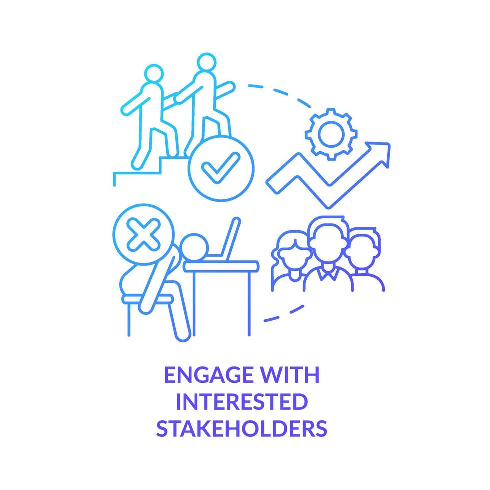 Engage with interested stakeholders blue gradient concept icon. Collaboration. Stakeholder engagement abstract idea thin line illustration. Isolated outline drawing. vector