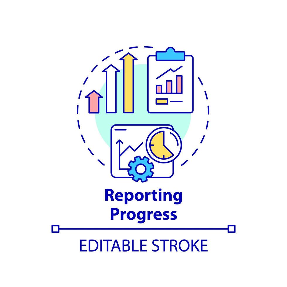 informe de icono de concepto de progreso. analista de negocios responsabilidad idea abstracta ilustración de línea delgada. Datos de la compañia. dibujo de contorno aislado. trazo editable. vector