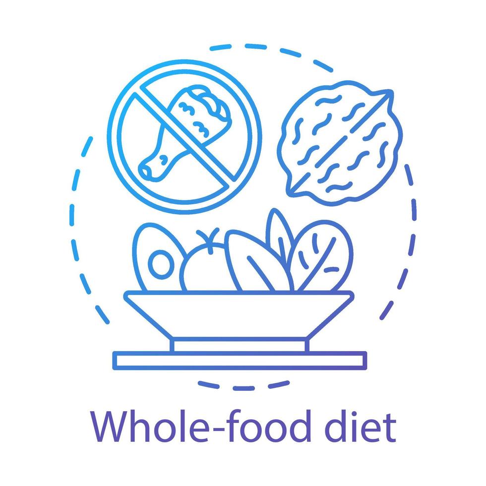 dieta de alimentos integrales, icono del concepto de nutrición vegetariana. ilustración de línea delgada de idea de estilo de vida vegano. comida saludable, abstención de comida rápida. dibujo de contorno aislado de vector de ensalada de pollo, nuez y verduras