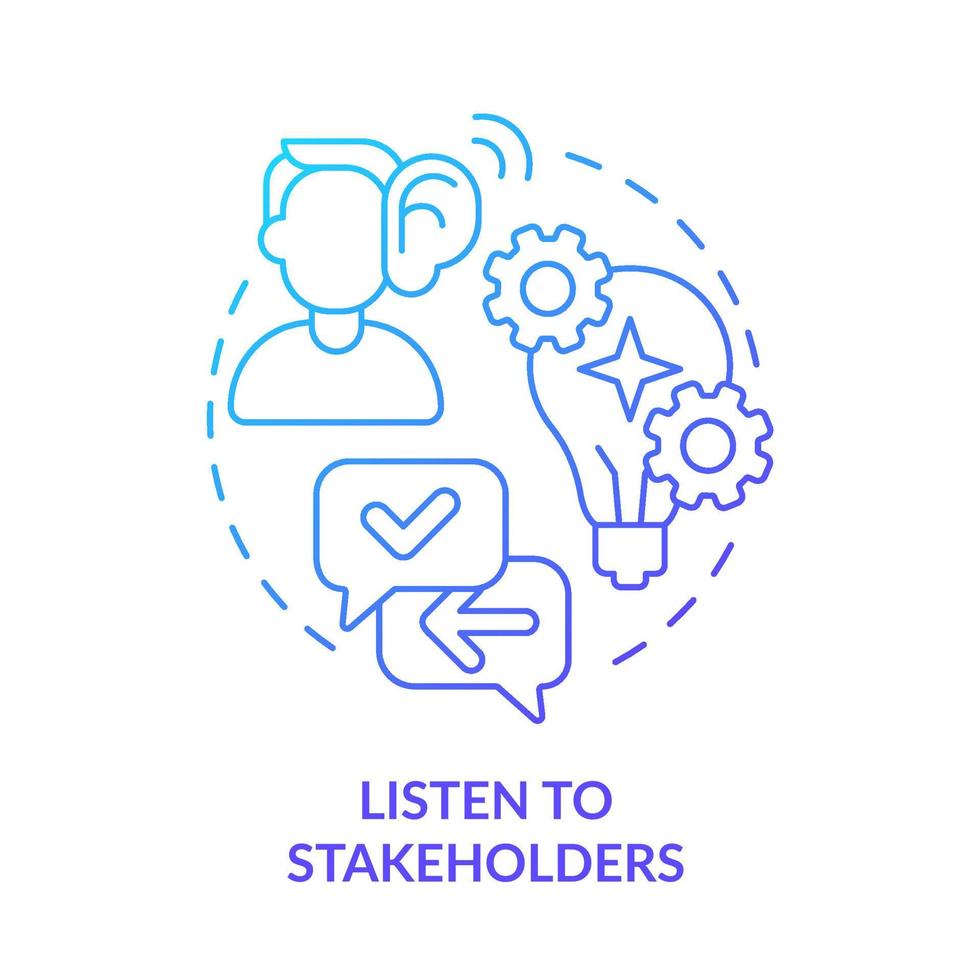 Listen to stakeholders blue gradient concept icon. Point of view. Effective stakeholder management abstract idea thin line illustration. Isolated outline drawing. vector