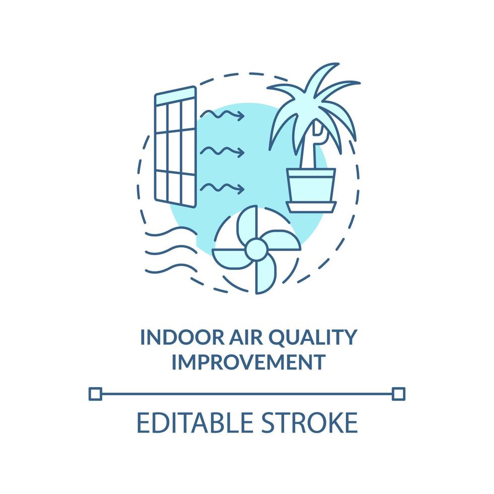 Indoor air quality improvement turquoise concept icon. Eco-friendly architecture abstract idea thin line illustration. Isolated outline drawing. Editable stroke. vector