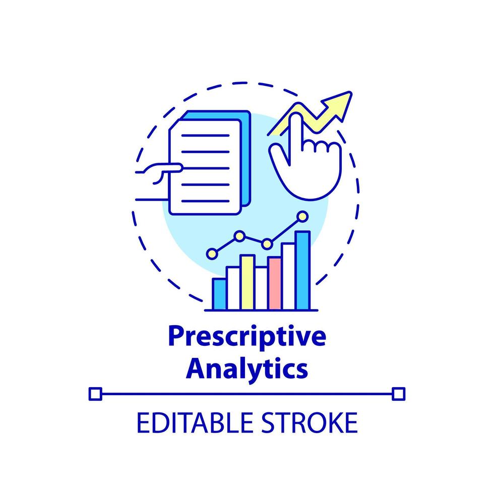 icono del concepto de análisis prescriptivo. tipo de análisis de datos comerciales idea abstracta ilustración de línea delgada. marketing y ventas. dibujo de contorno aislado. trazo editable. vector