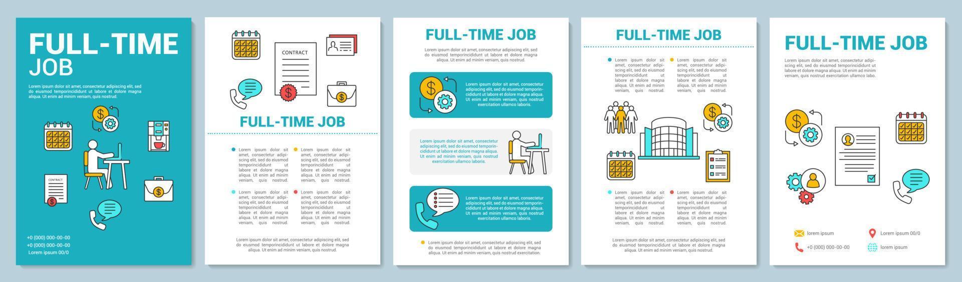 Full-time job brochure template layout. Employment, recruitment. Employee hiring. Flyer, booklet, leaflet print design with linear illustrations. Vector page layouts for magazines, advertising posters