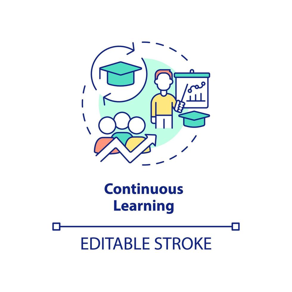 Continuous learning concept icon. Trendy skill to put in resume abstract idea thin line illustration. Lifelong education. Isolated outline drawing. Editable stroke. vector