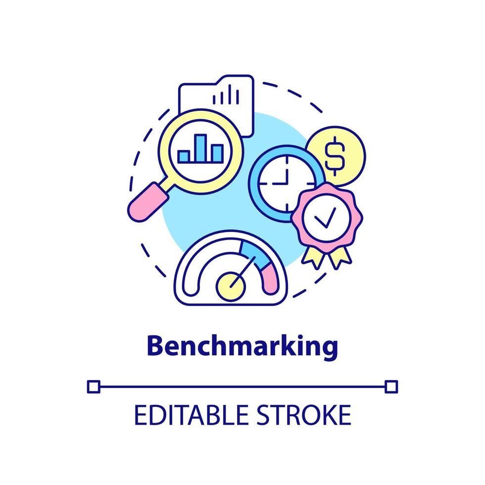 Benchmarking concept icon. Business intelligence example abstract idea thin line illustration. Competitive analysis. Isolated outline drawing. Editable stroke. vector