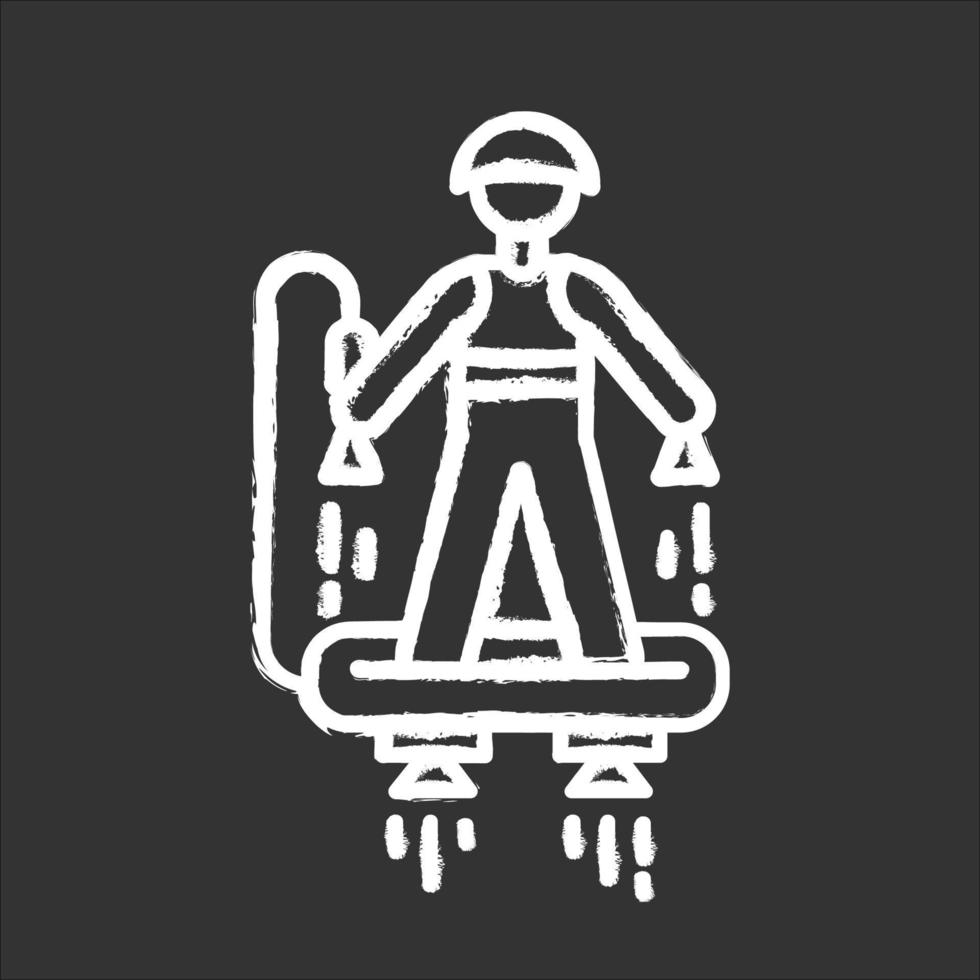 Flyboarding chalk icon. Watersports, extreme and dangerous modern leisure. Recreational outdoor activity. Flying above sea and ocean. Hydroflight sport. Isolated vector chalkboard illustration