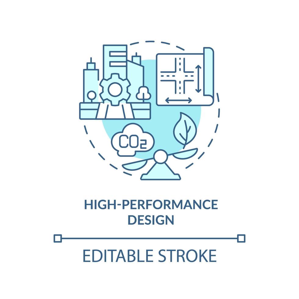 High-performance design turquoise concept icon. Sustainable architecture principle abstract idea thin line illustration. Isolated outline drawing. Editable stroke. vector