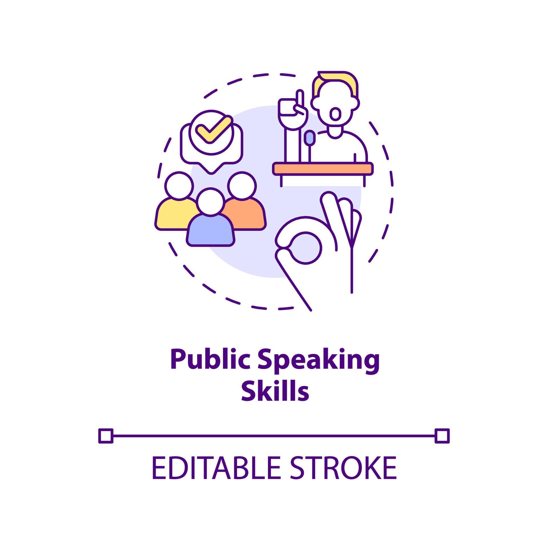 Public speaking skills concept icon. Trendy soft skill needed in